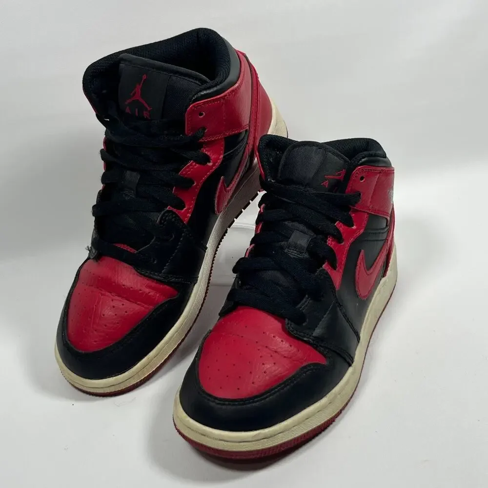 NIKE Air Jordan 1 Youth 5 Mid Banned GS Grade School 554725-074 Black Red